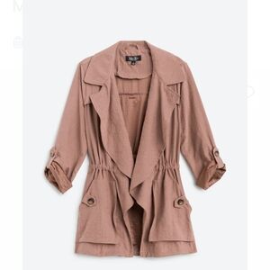 Pink Trench Coat with Waterfall Collar and Belt